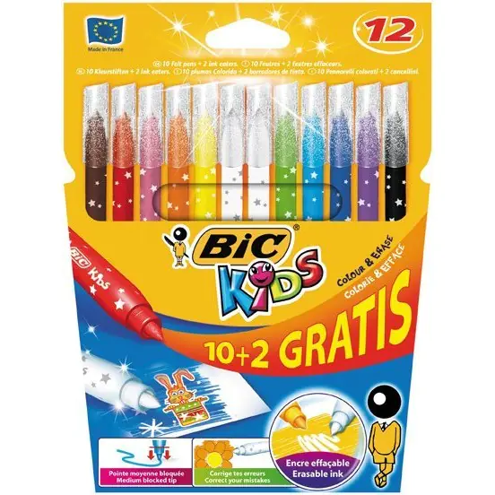 ⁨Markers 10+2 BIC KIDS COLOUR ERASE 9202952 Magic Felt Pens⁩ at Wasserman.eu