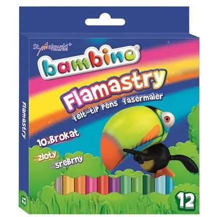 ⁨Flamastry brokatowe dla dzieci Zestaw 12 kolorów Pisaki Mazaki BAMBINO St.Majewski⁩ w sklepie Wasserman.eu