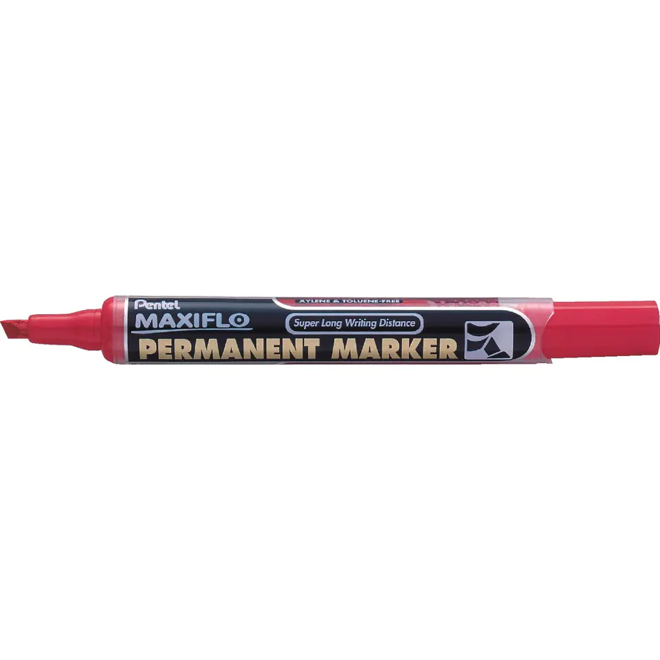 ⁨Marker permanentny NLF60 czerwony ścięty z tłoczkiem płynny tusz PENTEL⁩ w sklepie Wasserman.eu