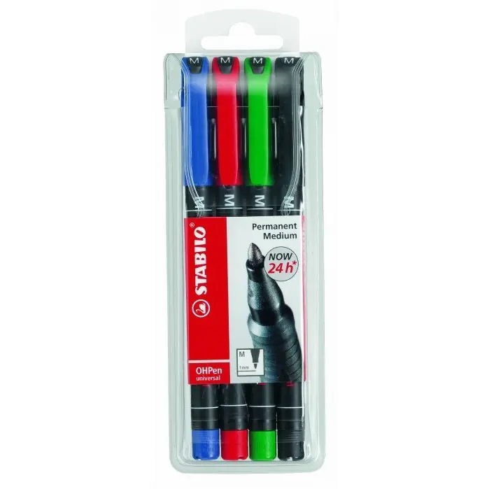 ⁨Foliopis STABILO OHPen M indelible 1.0mm 4pcs in case 843/4⁩ at Wasserman.eu