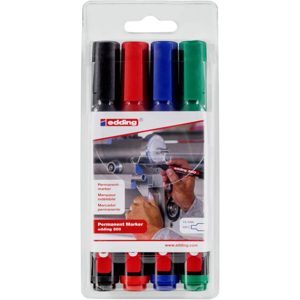 ⁨Permanent markers 4 colors 300/4S round tip 1,5-3mm EDDING⁩ at Wasserman.eu