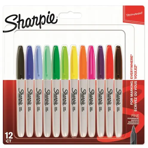 ⁨Markers permanent SHARPIE 12colors FINE 2065404⁩ at Wasserman.eu