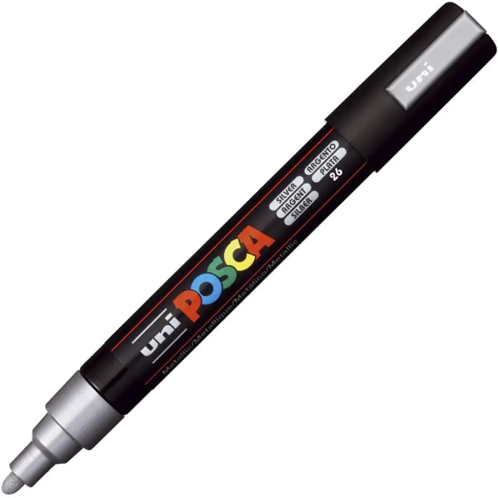 ⁨Marker z farbą plakatową UNI Posca PC-5M, nr.26 srebrny⁩ w sklepie Wasserman.eu