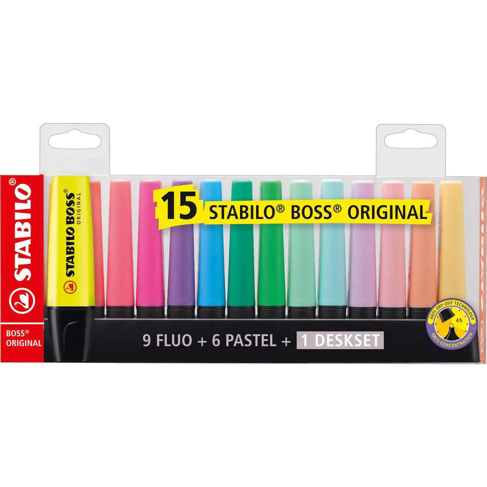 ⁨Highlighter STABILO BOSS 15kol. in case 7015-01-5⁩ at Wasserman.eu