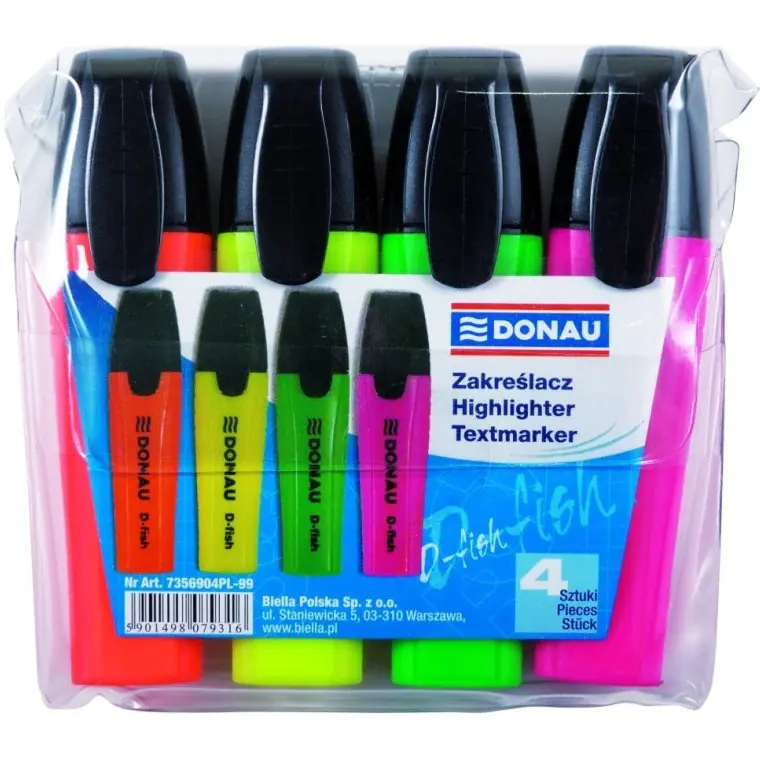 ⁨Highlighters D-TEXT 4pcs, color mix 7358904PL-99 DONAU⁩ at Wasserman.eu