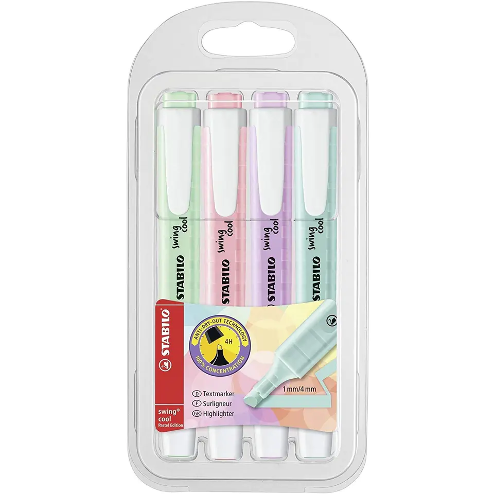 ⁨Highlighter STABILO SWING COOL pastel kpl. 4pcs 275/4-08 STABILO⁩ at Wasserman.eu