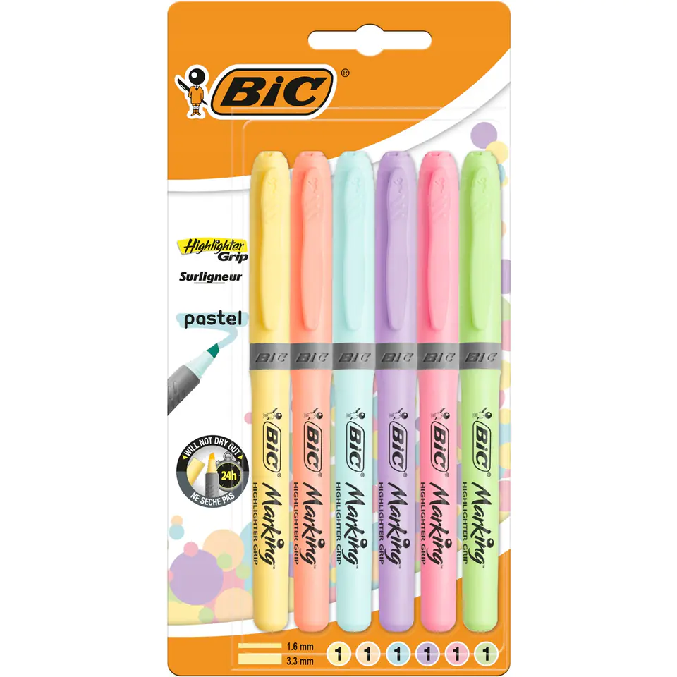 ⁨BIC HIGHLIGHTER GRIP pastel colors packaging 6 pcs. 992561 BIC⁩ at Wasserman.eu