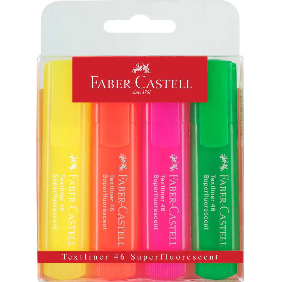 ⁨Zakreślacz 1546 fluo 4 kolory etui 154604 FC FABER CASTELL⁩ w sklepie Wasserman.eu