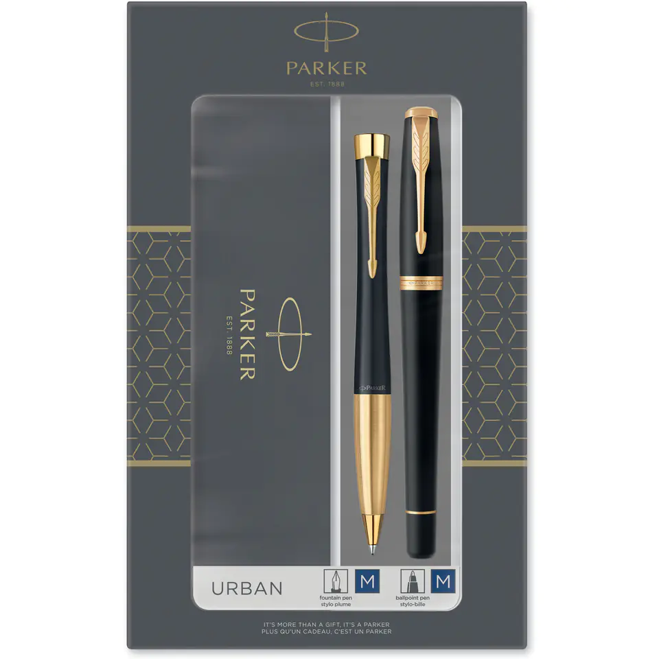 ⁨Komplet URBAN DUO długopis+pióro wieczne czarny mat GT PARKER 2093381⁩ w sklepie Wasserman.eu