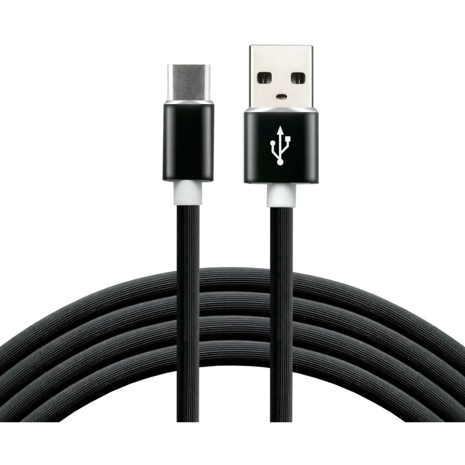 ⁨Kabel USB -> USB-C 1m 3A silikonowy czarny EVERACTIVE (CBS-1CB)⁩ w sklepie Wasserman.eu