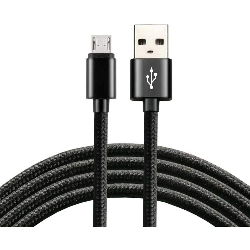 ⁨Kabel USB -> microUSB 1m 2,4A pleciony czarny EVERACTIVE (CBB-1MB)⁩ w sklepie Wasserman.eu