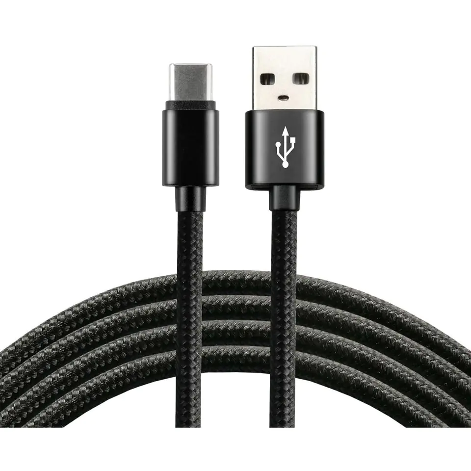 ⁨Kabel USB -> USB-C 0,3m 3A pleciony czarny EVERACTIVE (CBB-0.3CB)⁩ w sklepie Wasserman.eu