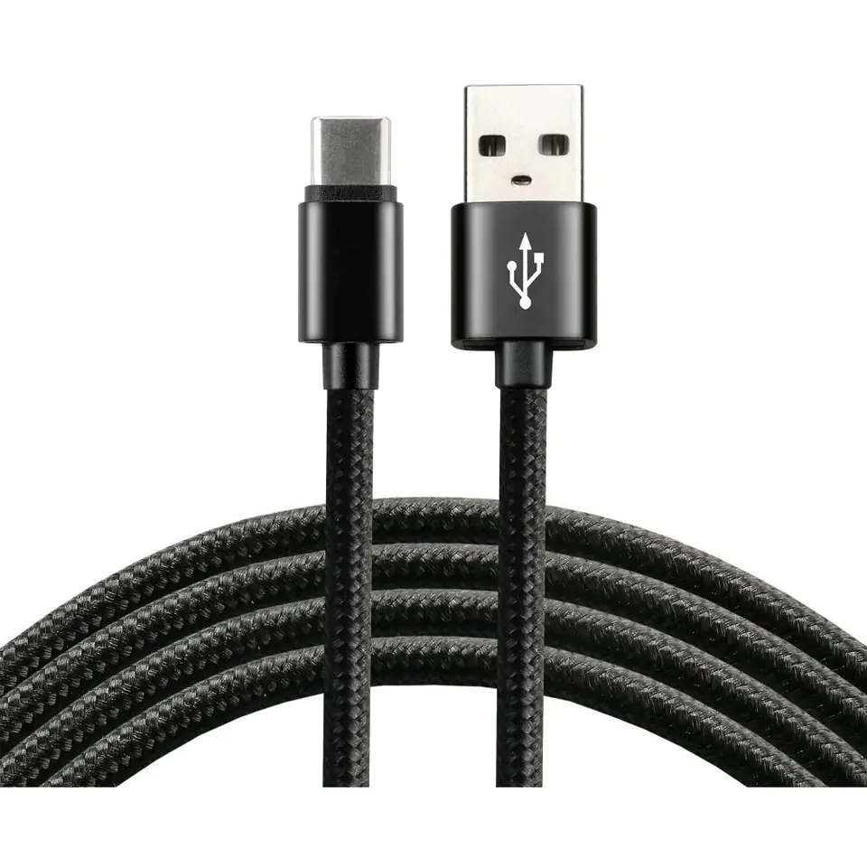 ⁨Kabel USB -> USB-C 2m 3A pleciony czarny EVERACTIVE (CBB-2CB)⁩ w sklepie Wasserman.eu