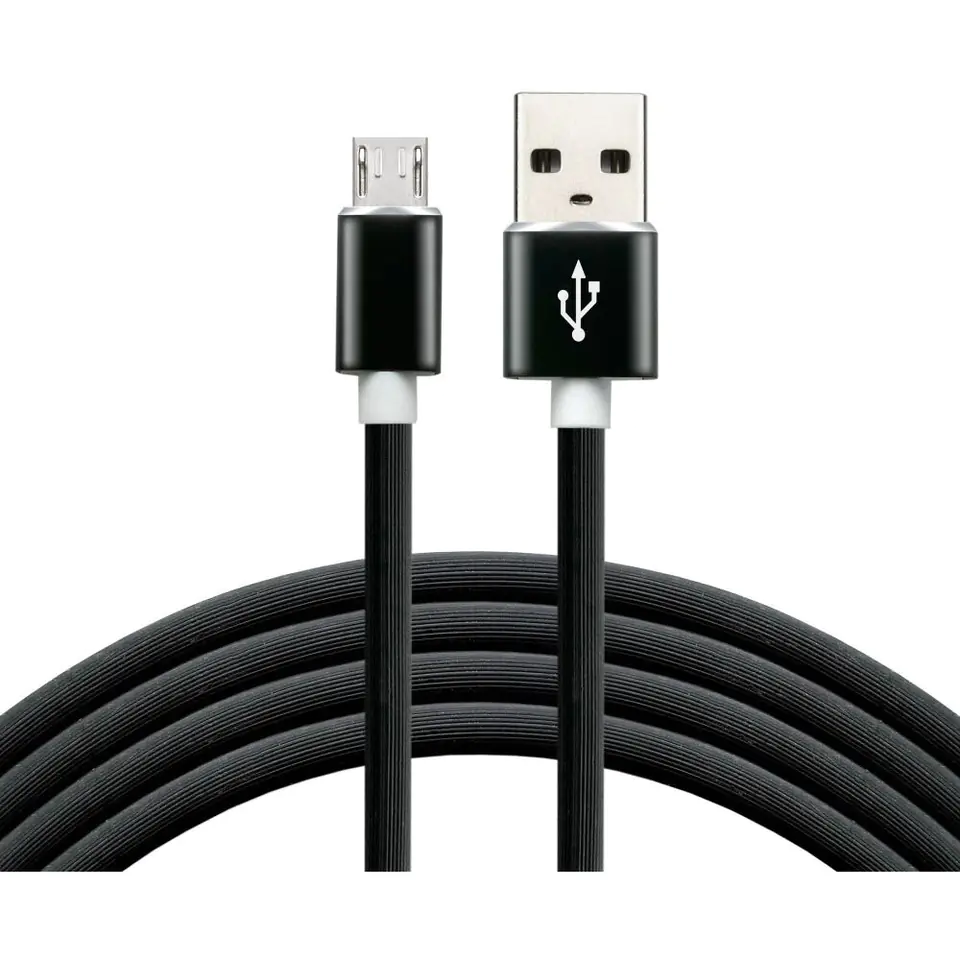 ⁨Kabel USB -> microUSB 1m 2,4A silikonowy czarny EVERACTIVE (CBS-1MB)⁩ w sklepie Wasserman.eu