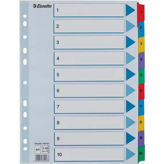 ⁨Przekładki kartonowe MYLAR A4 1-10 białe 100161 ESSELTE⁩ w sklepie Wasserman.eu