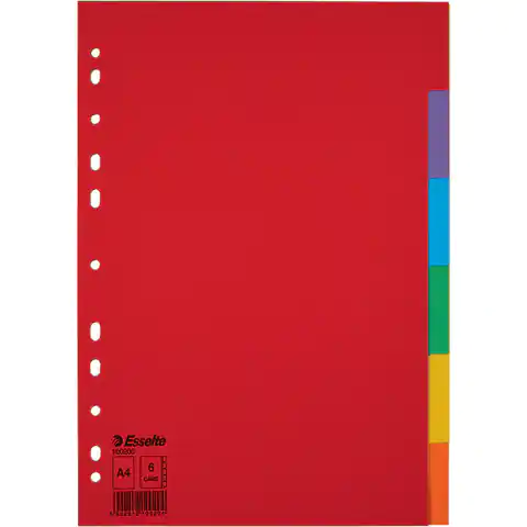 ⁨Przekładki karton A4 6 kart ESSELTE 100200 kolorowe bez karty opisowej⁩ w sklepie Wasserman.eu