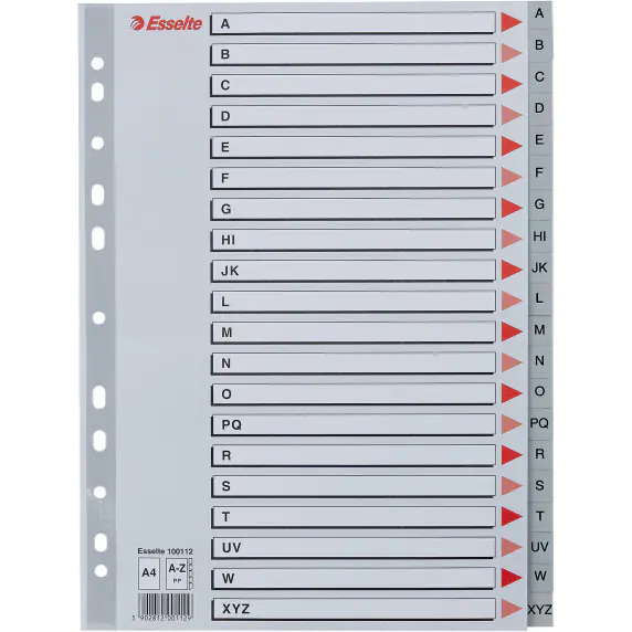 ⁨Spacers plastic grey PP A4 A-Z alphabetical 100112 ESSELTE⁩ at Wasserman.eu