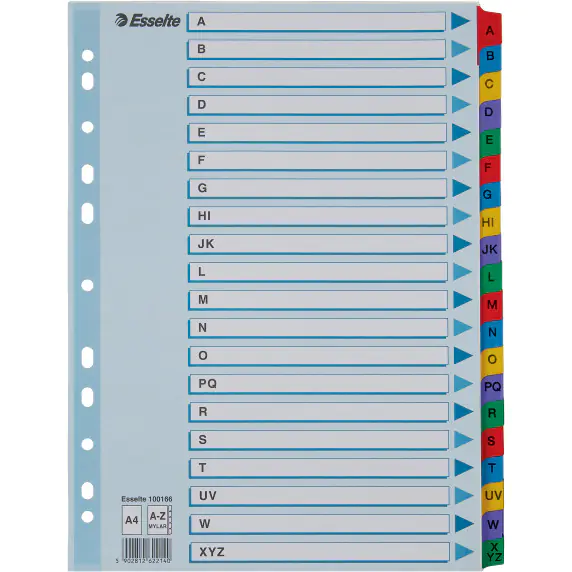 ⁨Przekładki kartonowe MYLAR A4 A-Z białe 100166 ESSELTE⁩ w sklepie Wasserman.eu