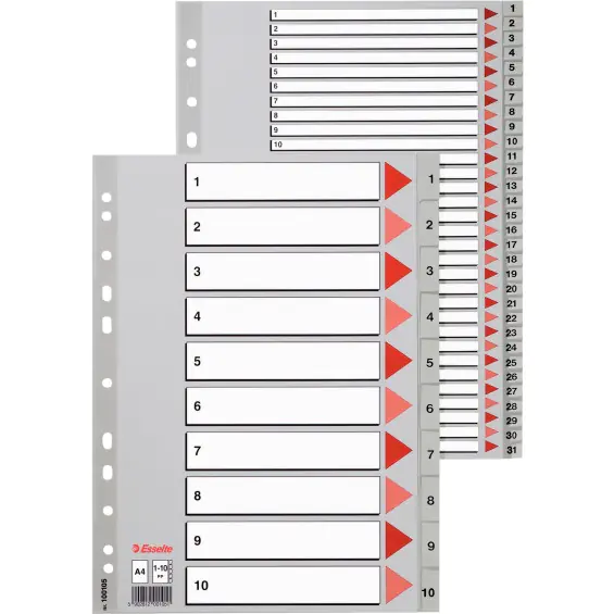 ⁨Spacers grey plastic PP A4 1-6 numeric 100104 ESSELTE⁩ at Wasserman.eu