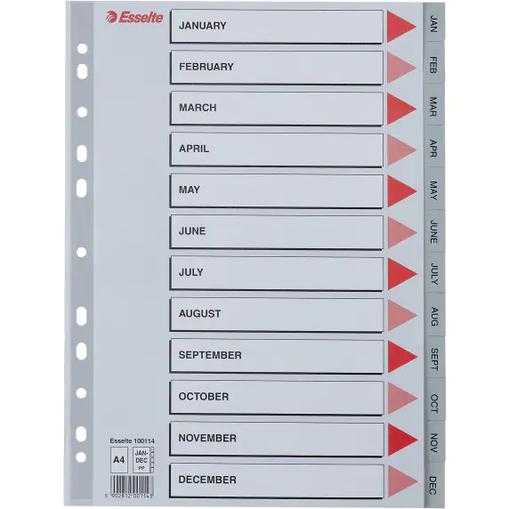 ⁨Spacers plastic grey PP A4 12 months numerical 100114 ESSELTE⁩ at Wasserman.eu