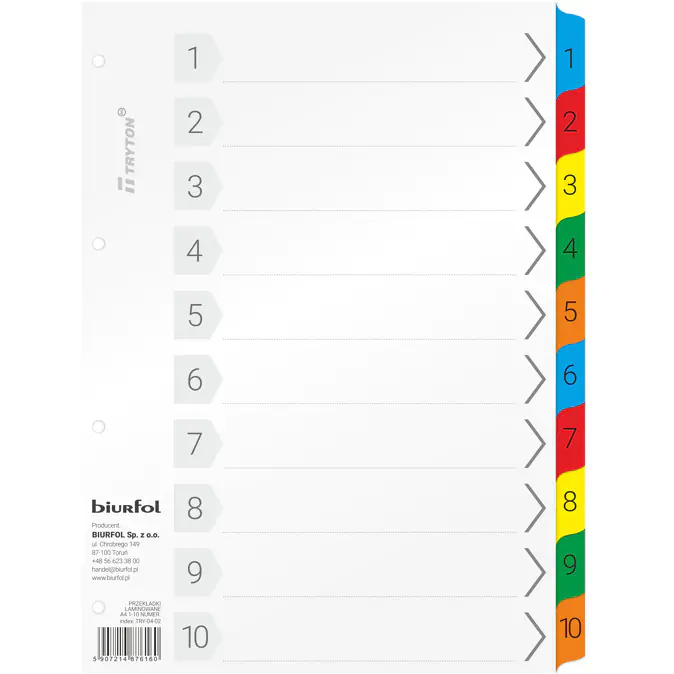 ⁨Laminated spacers A4 1-10 numeric TRY-04-02 BIURFOL⁩ at Wasserman.eu