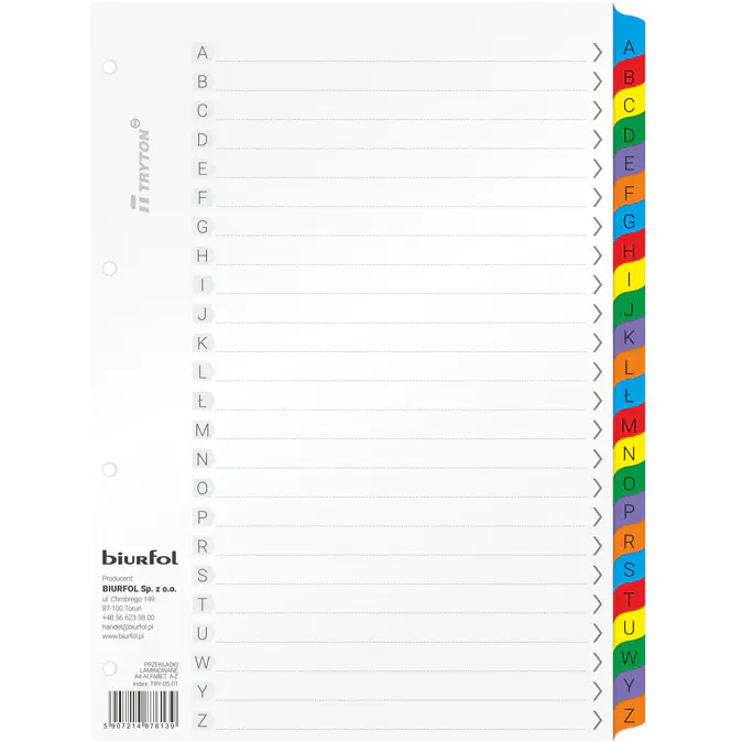 ⁨Laminate spacers A4 alphabetical A - Z TRY-05-01 BIURFOL⁩ at Wasserman.eu