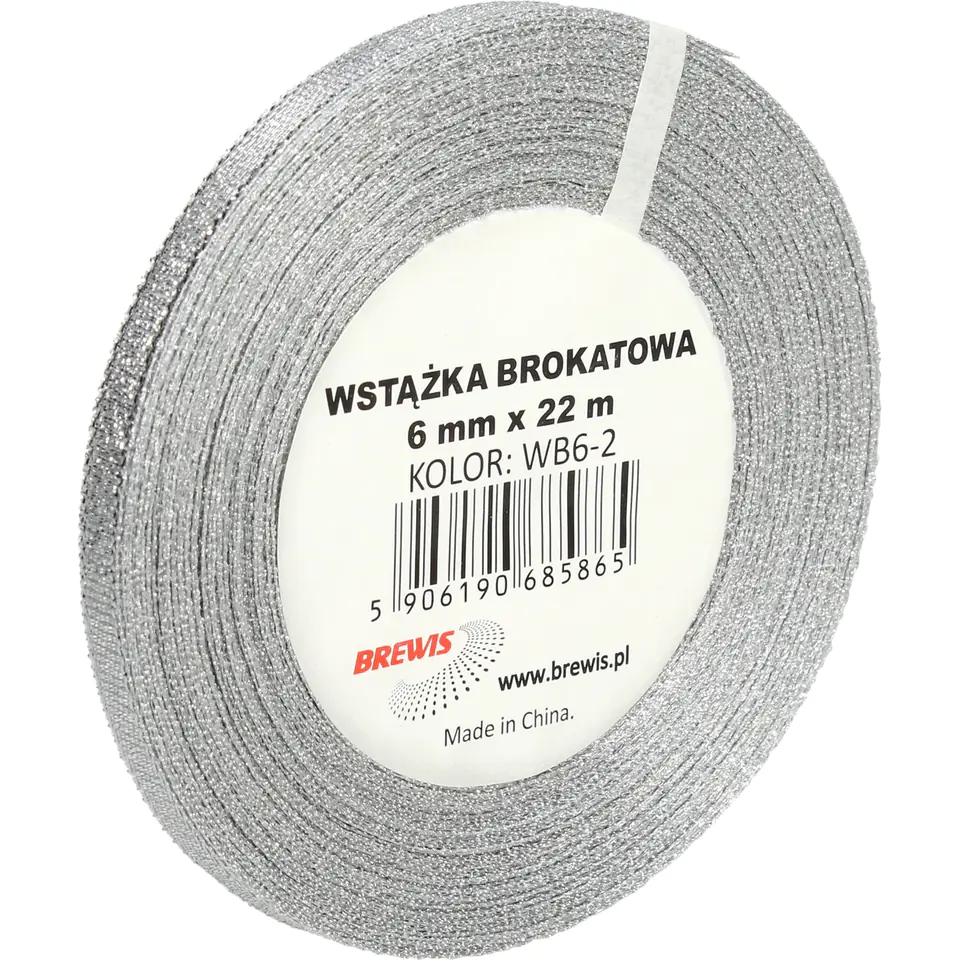 ⁨Wstążka brokatowa srebrna 6mm(2szt) WB6-2 BREWIS⁩ w sklepie Wasserman.eu