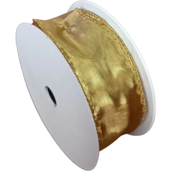 ⁨Gold fabric ribbon with wire, width 5cm, length 10m⁩ at Wasserman.eu