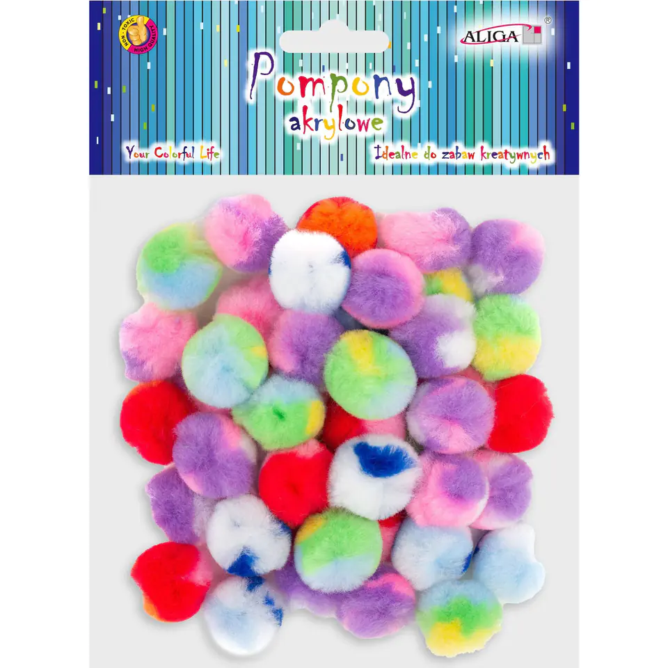 ⁨Multicolor acrylic pompons 2,5cm (50 pcs.) POM-6026 ALIGA⁩ at Wasserman.eu