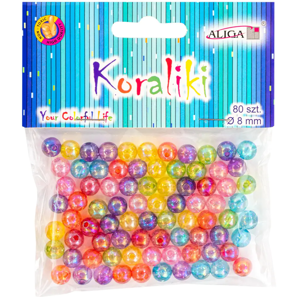 ⁨Koraliki plastikowe mix kolorów 8mm (80 szt.) PJ-0576 ALIGA⁩ w sklepie Wasserman.eu