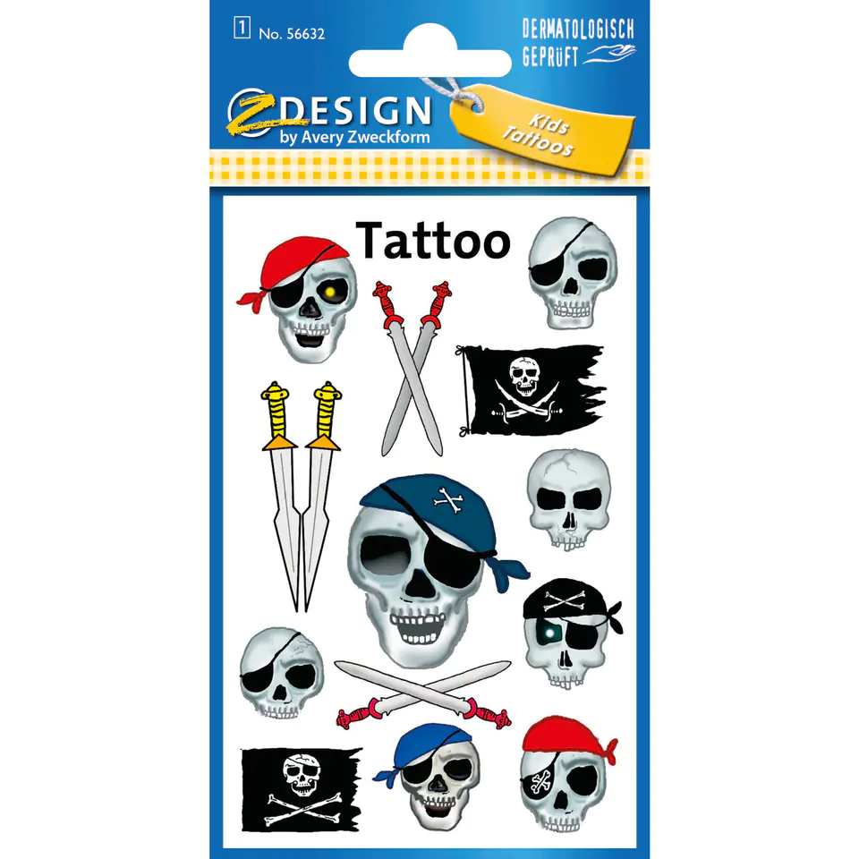 ⁨Stickers tattoos for kids PIRATES-SKULLS 56632 Z-DESIGN KIDS TATTOO AVERY ZWECKFORM⁩ at Wasserman.eu