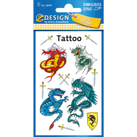 ⁨Naklejki tatuaże dla dzieci SMOKI 56404 Z-DESIGN KIDS TATTOO AVERY ZWECKFORM⁩ w sklepie Wasserman.eu