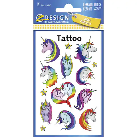 ⁨Naklejki tatuaże dla dzieci JEDNOROŻEC 56767 Z-DESIGN KIDS TATTOO AVERY ZWECKFORM⁩ w sklepie Wasserman.eu