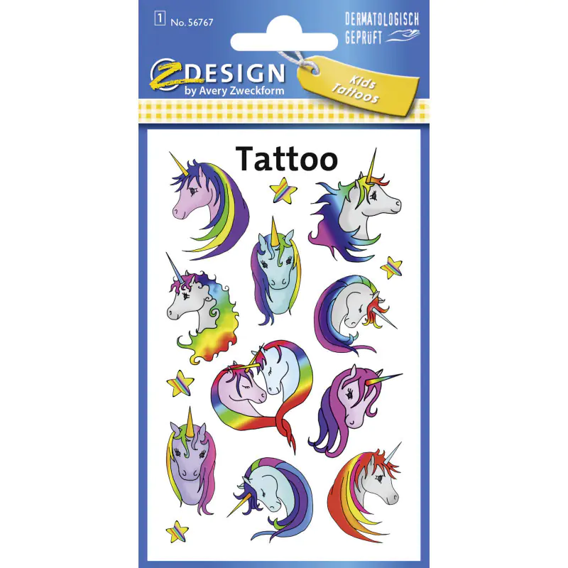 ⁨Stickers tattoos for kids UNICORN 56767 Z-DESIGN KIDS TATTOO AVERY ZWECKFORM⁩ at Wasserman.eu