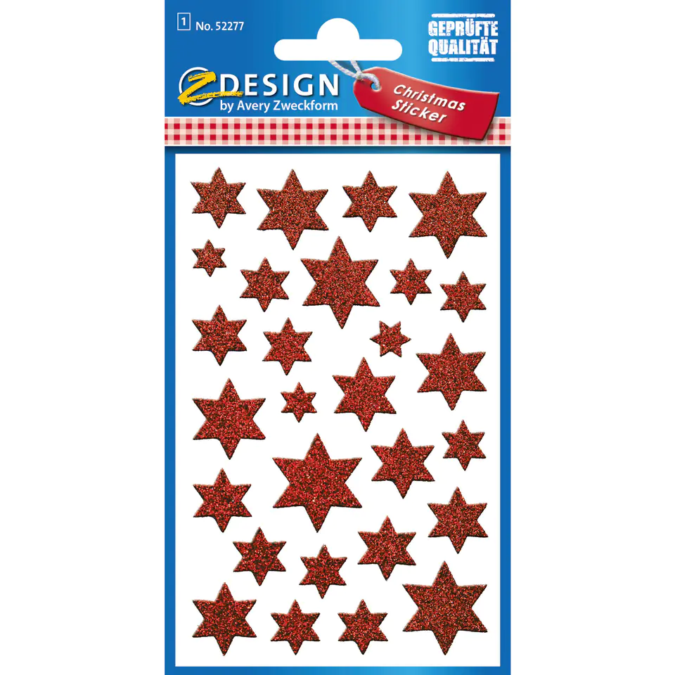 ⁨Z-Design Christmas Stickers - Red Stars (Glossy) 52277 AVERY ZWECKFORM⁩ at Wasserman.eu