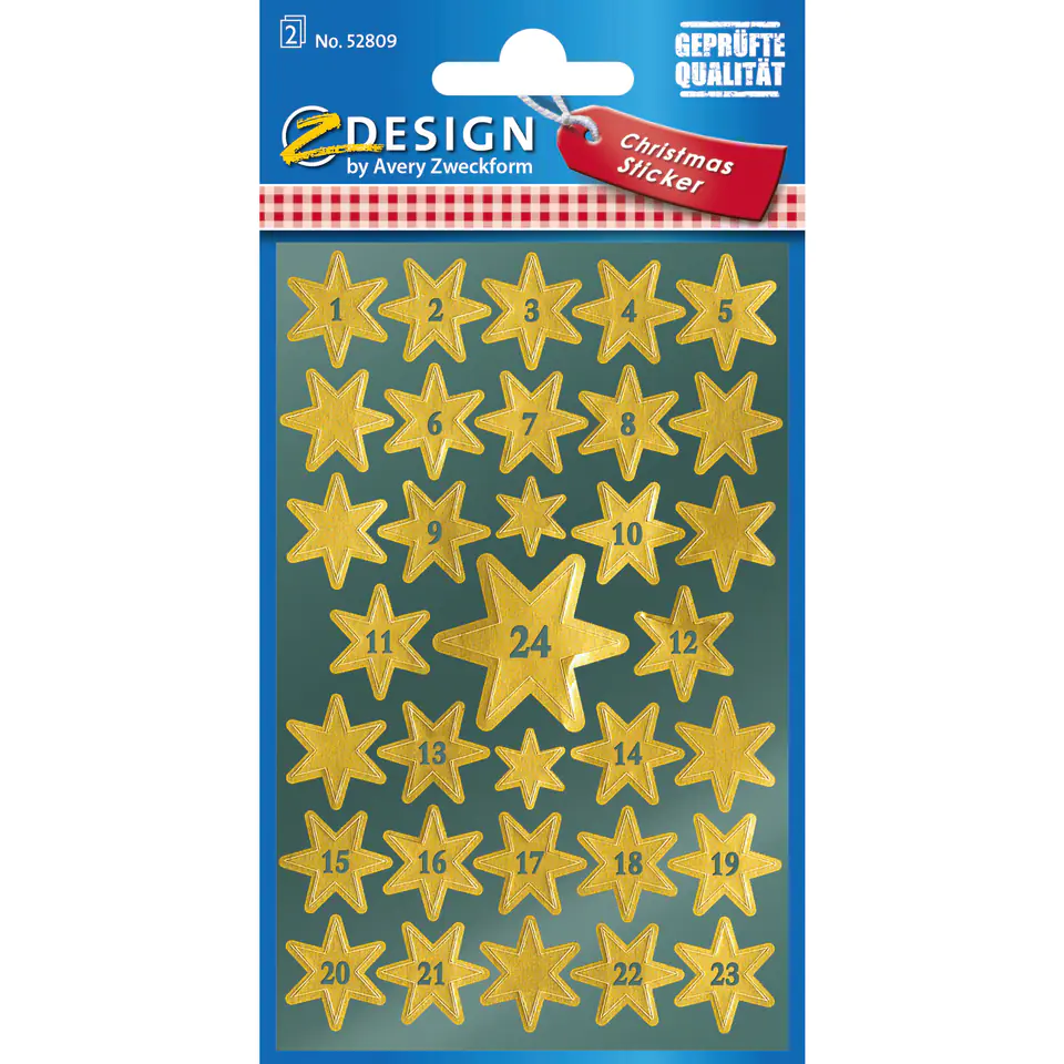 ⁨Z-Design Stickers - Gold Stars with Numbers 52809 AVERY ZWECKFORM⁩ at Wasserman.eu