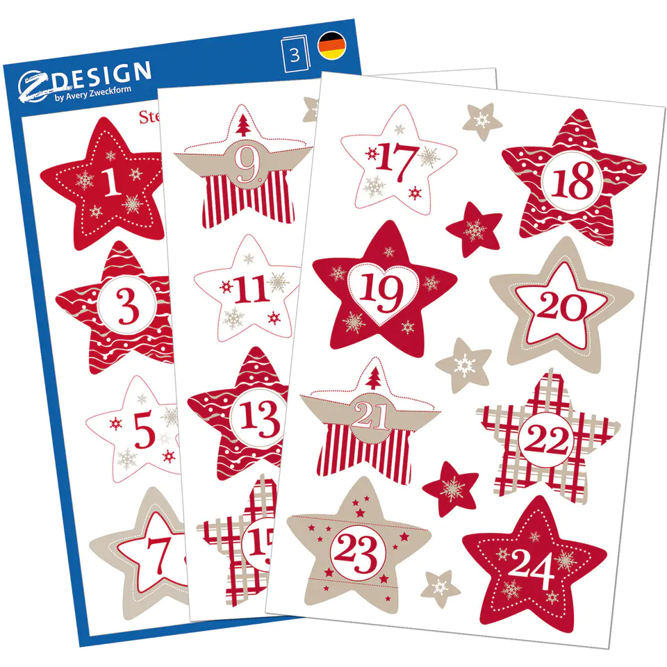 ⁨Z-Design Christmas Stickers - Advent Stars 52890 AVERY ZWECKFORM⁩ at Wasserman.eu