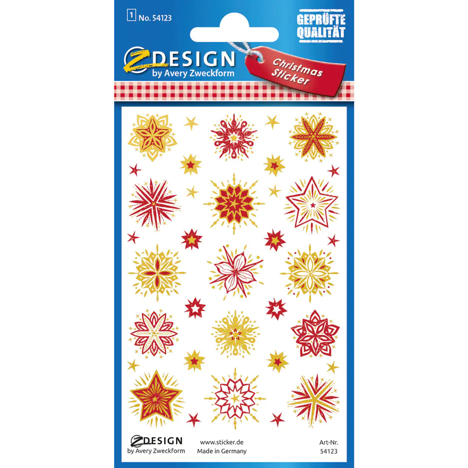 ⁨Foil stickers with transparent background - golden-red stars Z-Design 54123 AVERY ZWECKFORM⁩ at Wasserman.eu