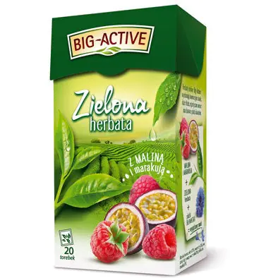 ⁨Herbata BIG-ACTIVE zielona (20 torebek) MALINA-MARAKUJA⁩ w sklepie Wasserman.eu