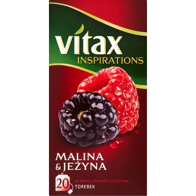 ⁨Herbata owocowo-ziołowa VITAX INSPIRATIONS (20 torebek z zawieszką) 40g Malina & Jeżyna⁩ w sklepie Wasserman.eu