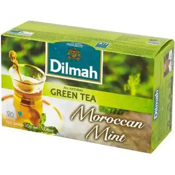 ⁨Herbata DILMAH (20 torebek) zielona z liśćmi mięty MOROCCAN GREEN TEA⁩ w sklepie Wasserman.eu