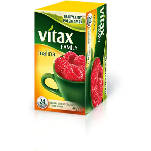 ⁨Herbata owocowo-ziołowa VITAX FAMILY (24 torebki bez zawieszki)48g Malina⁩ w sklepie Wasserman.eu