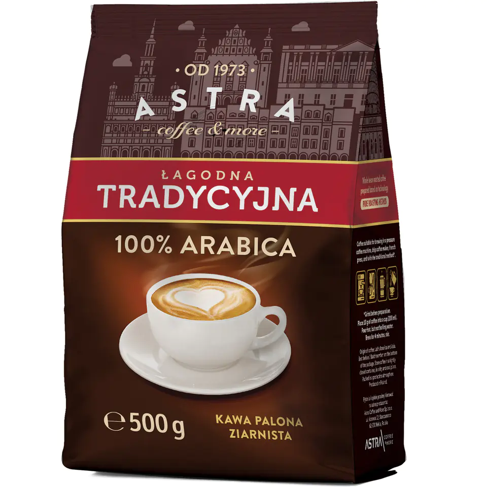 ⁨Kawa ASTRA ziarno 500g ŁagodnaTradycyjna 100% ARABICA⁩ w sklepie Wasserman.eu