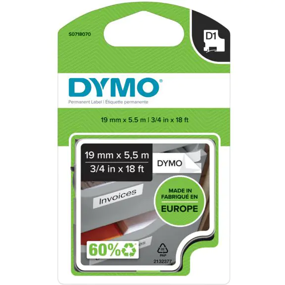 ⁨White polyester tape 19mm x 5,5m DYMO S0718070⁩ at Wasserman.eu