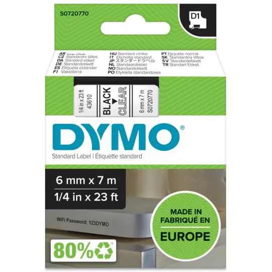 ⁨Taśma czarny nadruk na przezroczystym 6mm x 7m DYMO S0720770⁩ w sklepie Wasserman.eu