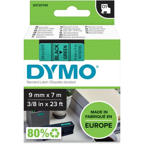 ⁨Taśma czarny nadruk na zielonym 9mm x 7m DYMO S0720740⁩ w sklepie Wasserman.eu