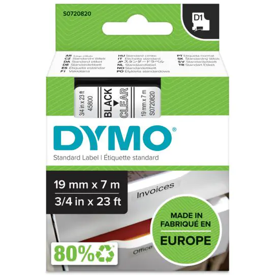 ⁨Taśma czarny nadruk na przezroczystym 19mm x 7m DYMO S0720820⁩ w sklepie Wasserman.eu