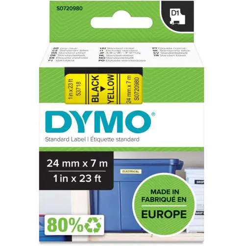 ⁨Tape black print on yellow 24mm x 7m DYMO S0720980⁩ at Wasserman.eu