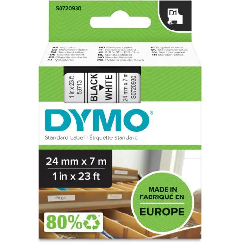 ⁨Taśma czarny nadruk na białym 24mm x 7m DYMO do drukarek LM100/LM200 S0720930⁩ w sklepie Wasserman.eu