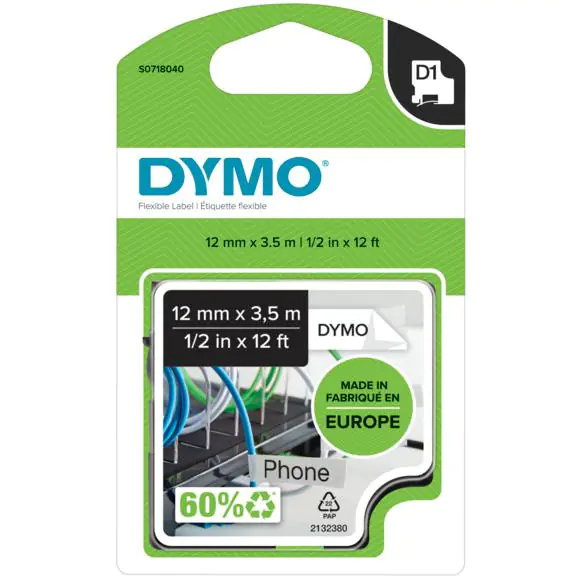 ⁨Taśma nylonowa DYMO 12mm x 3,5m czarny/biały S0718040⁩ w sklepie Wasserman.eu